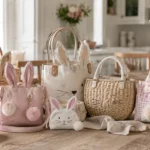 Bunny Easter bag - pastel pink plush rabbit crossbody with floppy ears and pompom tail