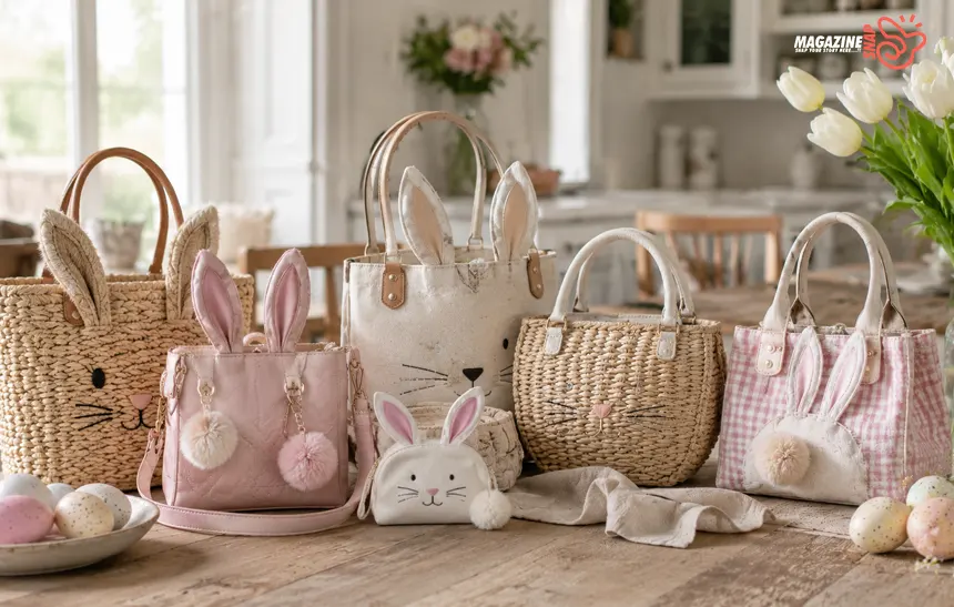 Bunny Easter bag - pastel pink plush rabbit crossbody with floppy ears and pompom tail