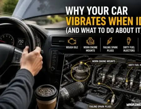 A mechanic inspecting an engine to diagnose why a car vibrates when idle