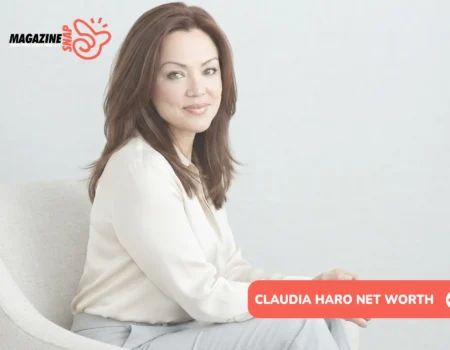 Claudia Haro net worth profile photo, woman in cream blouse seated in armchair