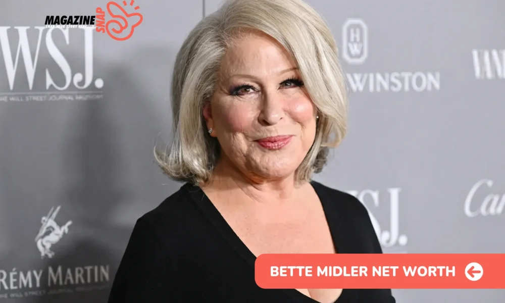 Bette Midler Net Worth – Film, Broadway and Music Royalties Bette Midler at a media event in a black top, pictured for the Bette Midler net worth article