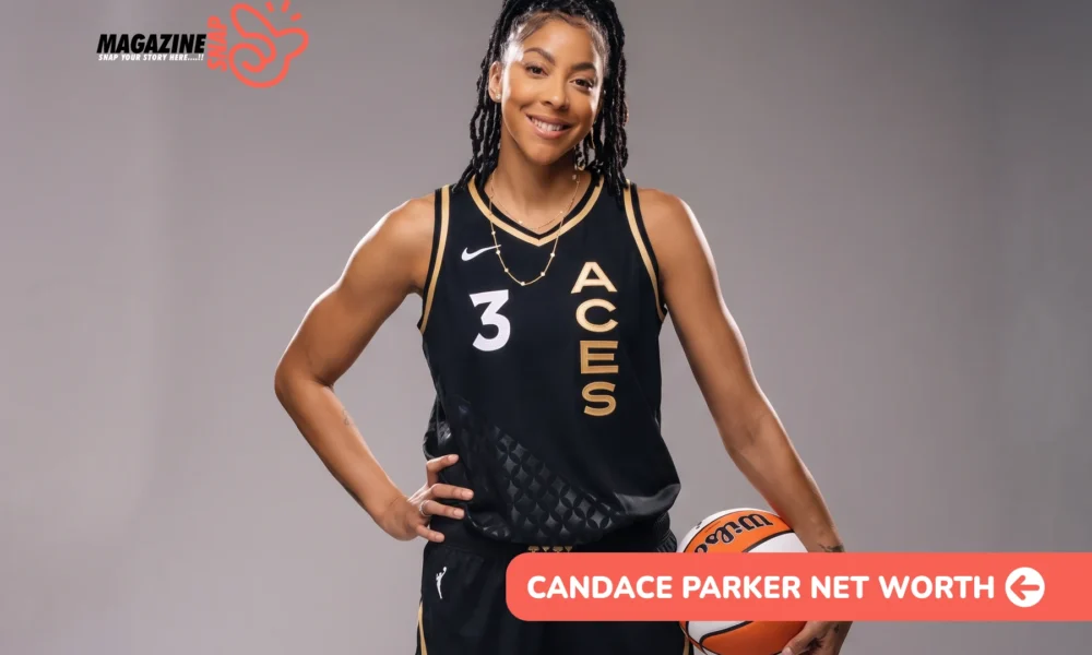 Candace Parker in a black and gold Aces jersey holding a basketball, for the Candace Parker net worth article