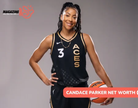 Candace Parker in a black and gold Aces jersey holding a basketball, for the Candace Parker net worth article