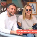 Cooke Maroney net worth article: two people laughing with iced drinks, seated outside a cafe