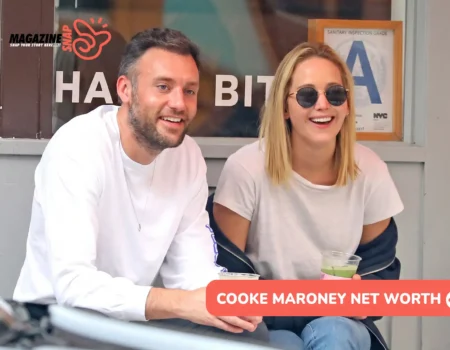 Cooke Maroney net worth article: two people laughing with iced drinks, seated outside a cafe